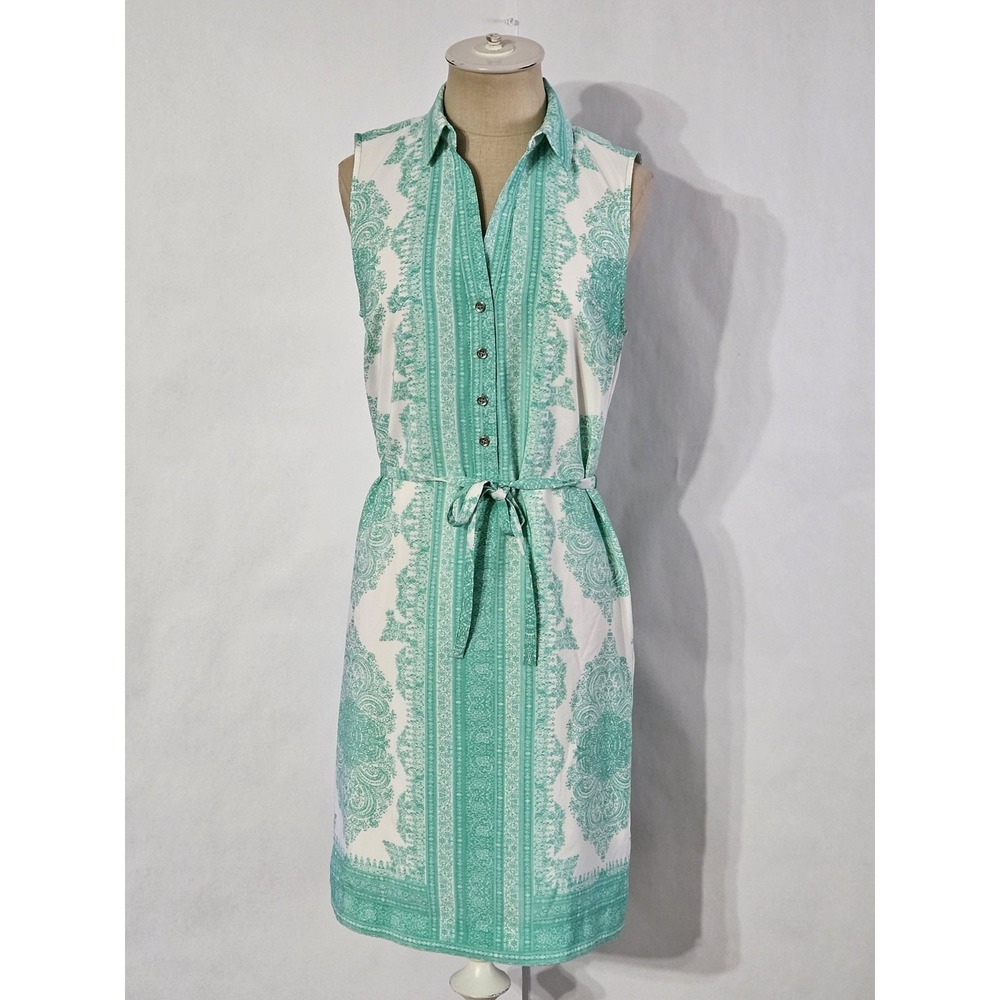 The Limited Ashton Womens Shirt Dress Green White Paisley Print Collared Size XS